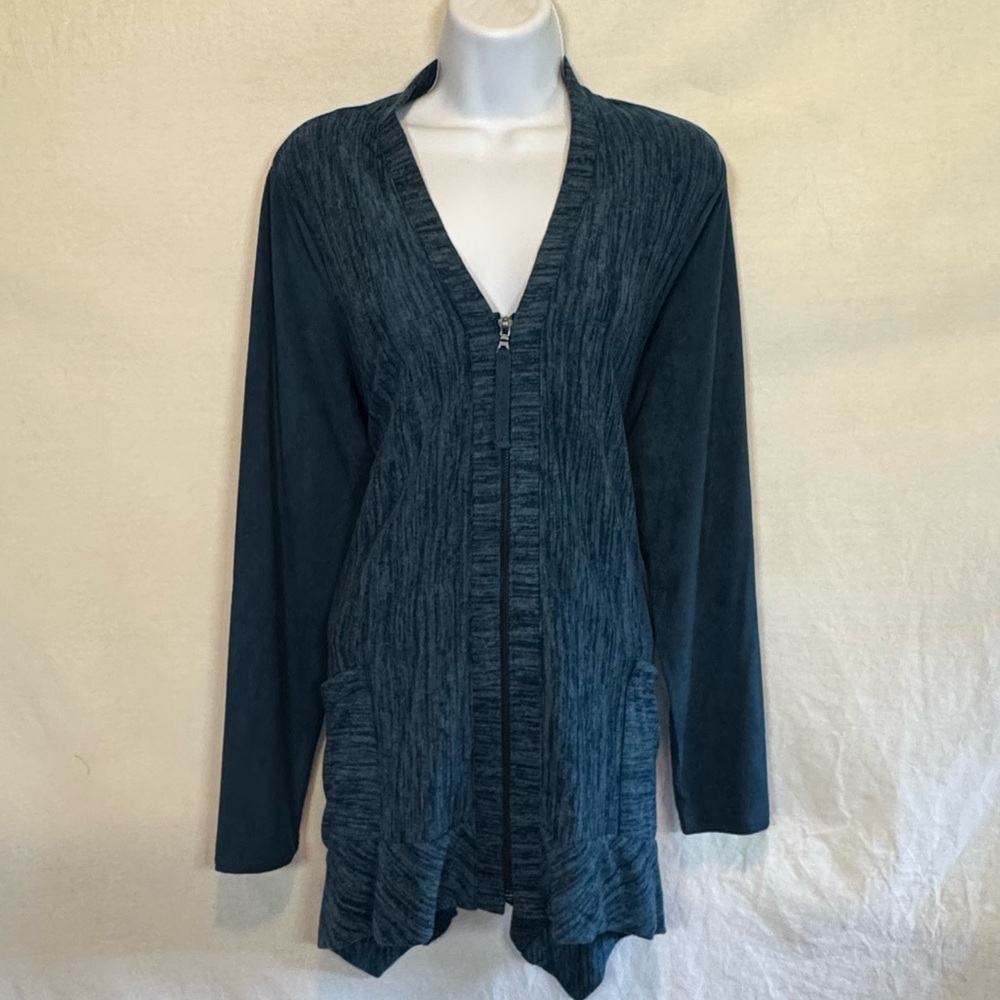 A-14 LOGO by Lori Goldstein Blue Zip up Long Sleeve Cardigan Sweater Size M